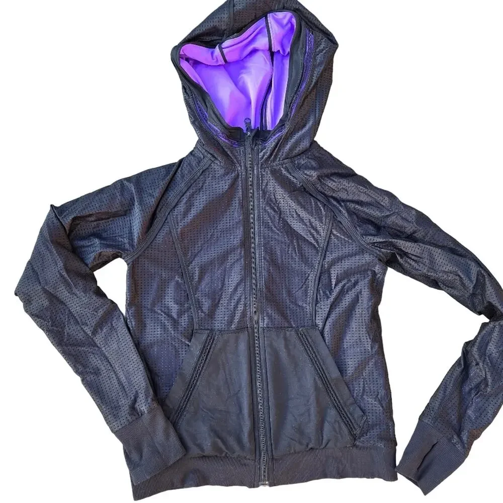 Ivivva girls sz 12 reversible purple black zip hooded jacket